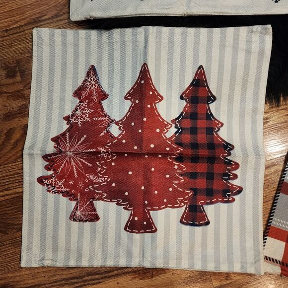 Set of 4 Throw Pillow Covers Snowman, Joy, Believe, Christmas Trees 18"x18" - Picture 11 of 14